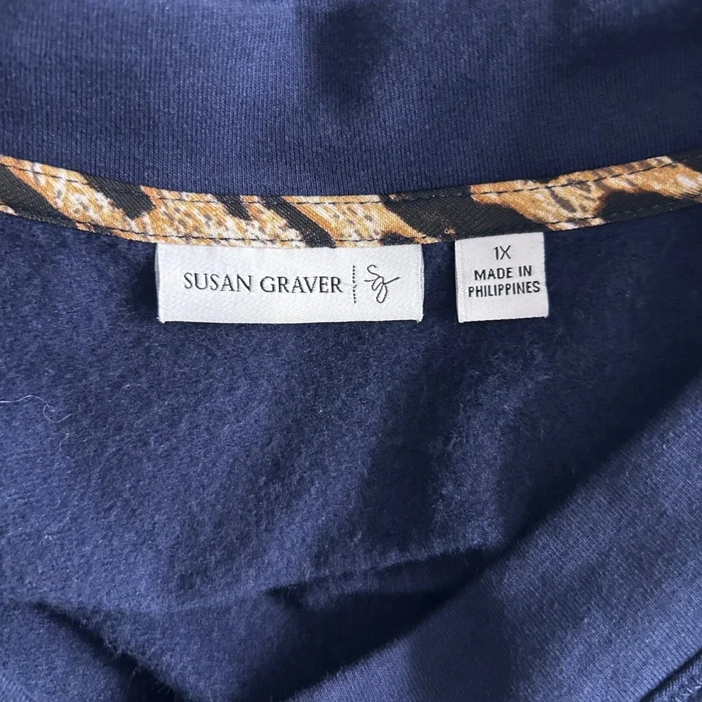 Susan Graver Tunic Sweater‎ 1x Fleece Navy Blue